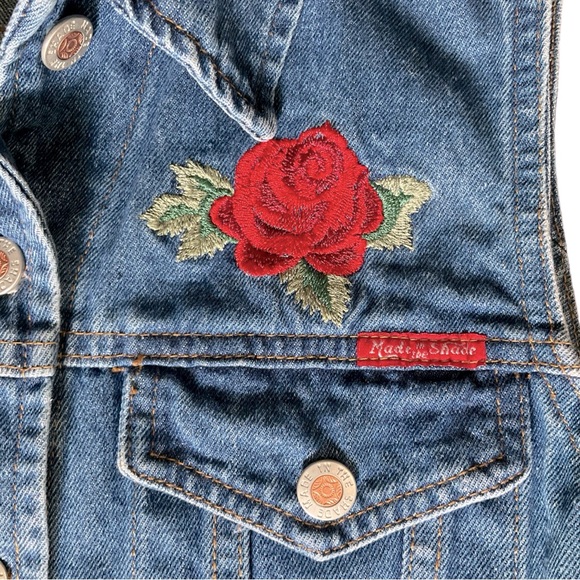 VTG Made In The Shade Garment Vest Womens Medium Red Rose Denim Button USA Made - Picture 5 of 10